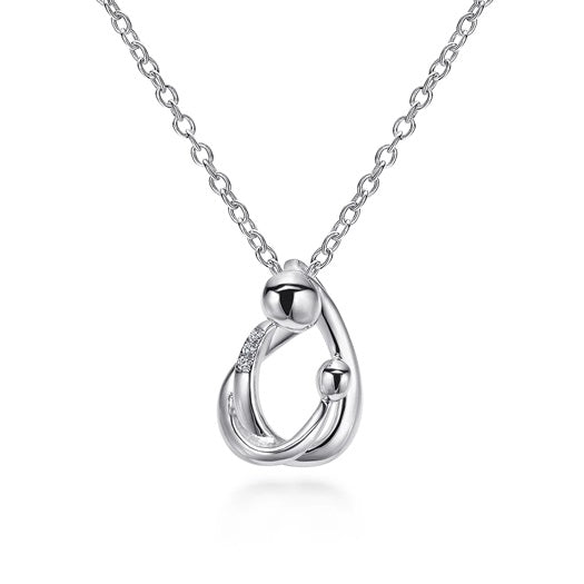 Gabriel & Co Sterling Silver 18" 0.02CTW Diamond Mother and Child Necklace.