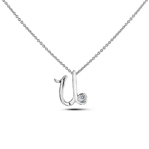 Polar Lights Sterling Silver 18" Letter "U" Initial Necklace.