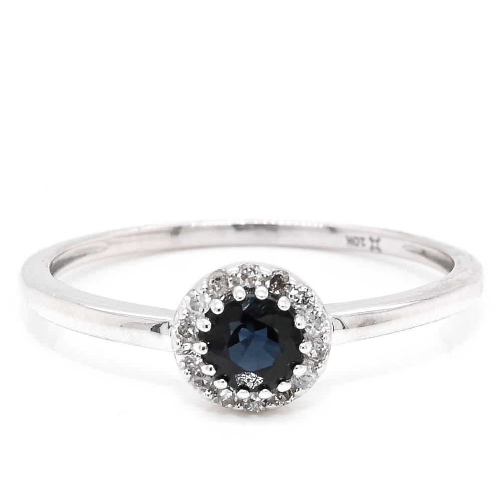 10KT White Gold 0.25ct Round Brilliant Blue Sapphire & Diamond Ring.