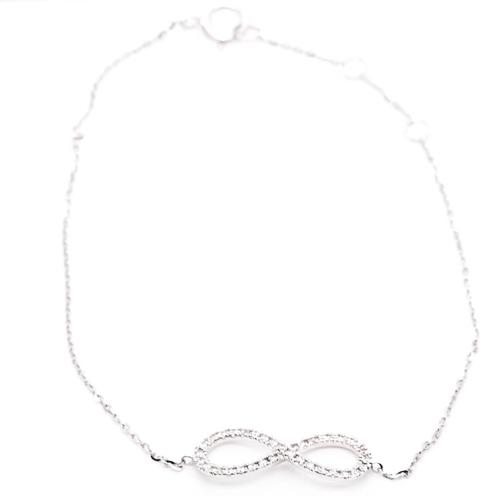 14KT White Gold 7.5"0.10CTW Diamond Infinity Bracelet.