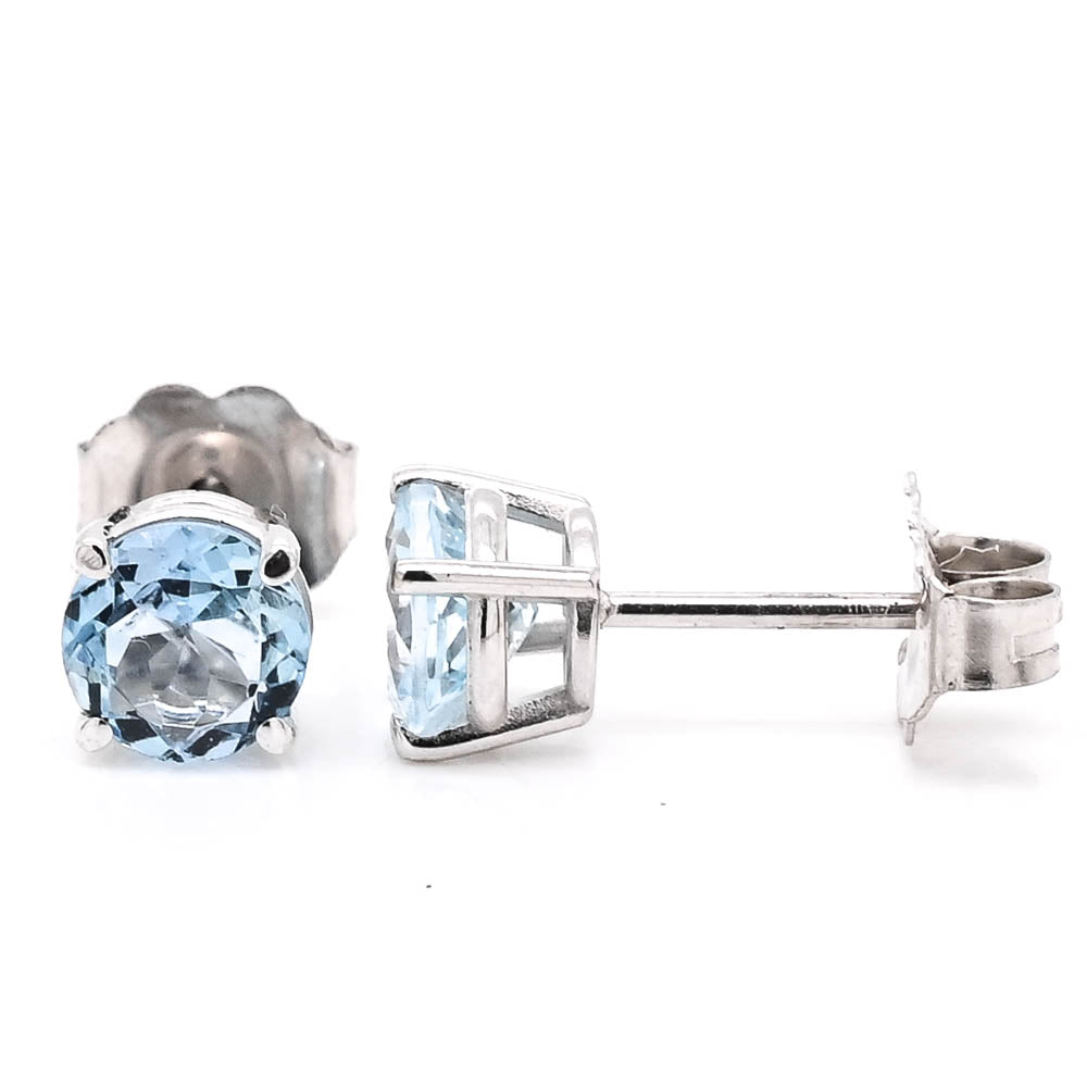 14KT White Gold 5mm Blue Topaz Stud Earrings.