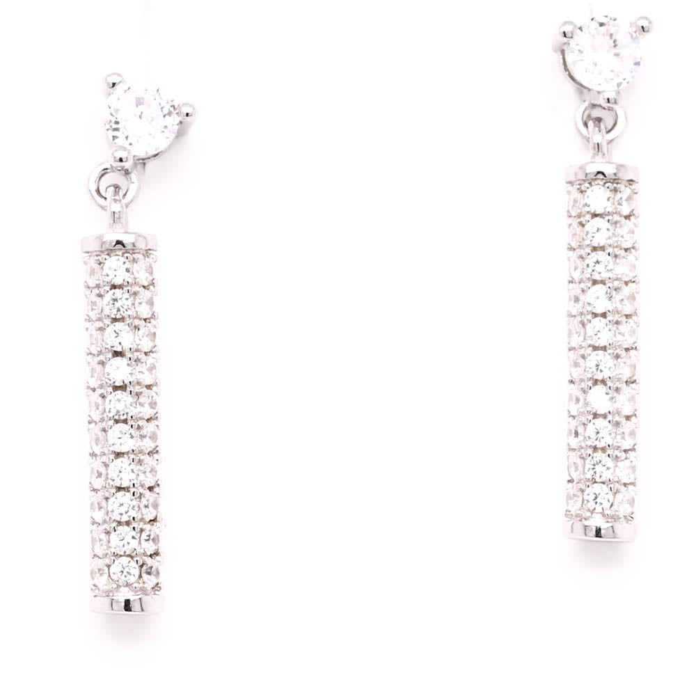 Sterling Silver C.Z Drop Earrings.