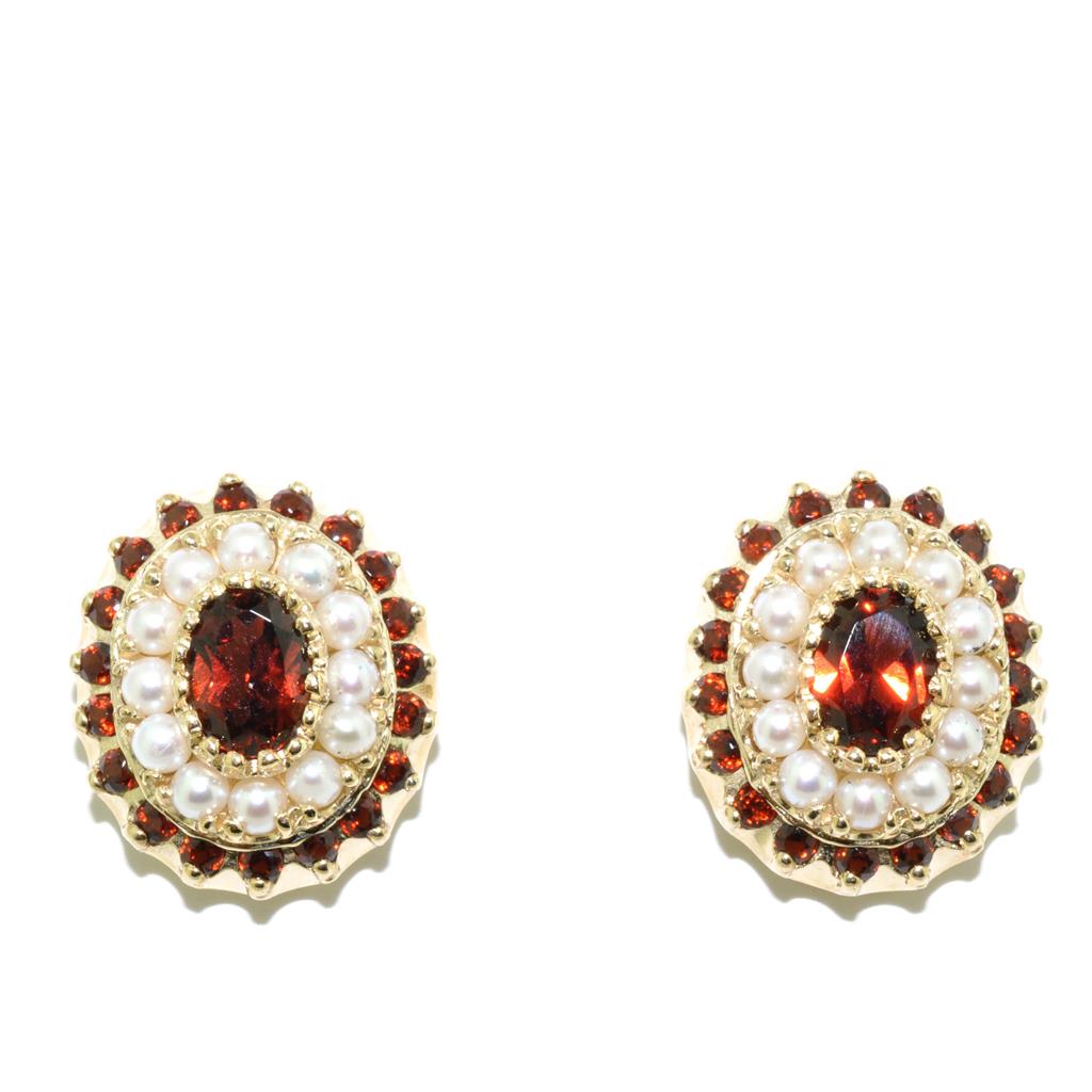 14KT Yellow Gold Garnet and Cultured Pearl Earrings.