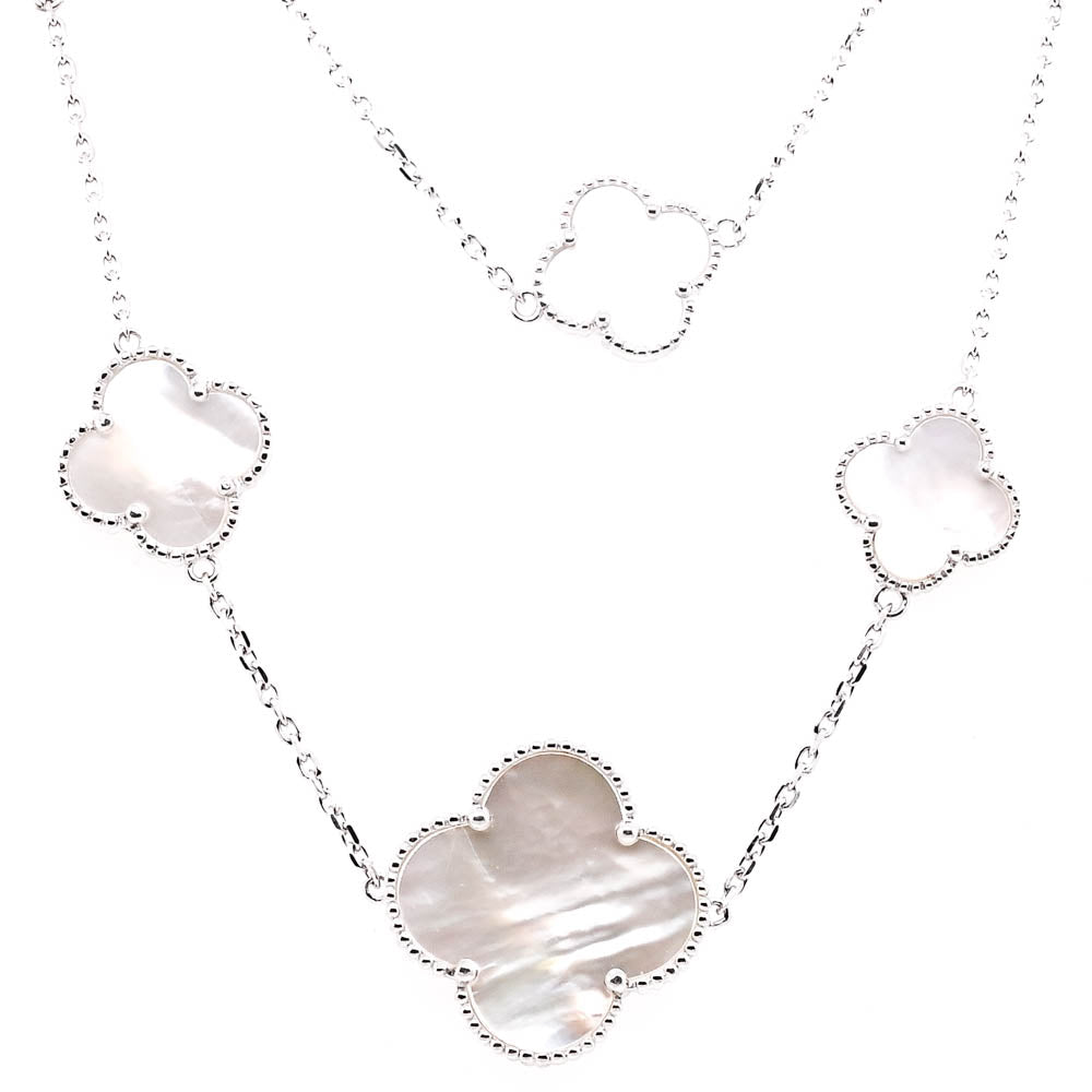 Sterling Siilver 14KT Yellow Gold Plated 36" Mother Of Pearl Multi Clover Necklace.