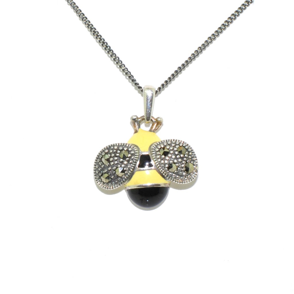 Larus Sterling Silver 18" Marcasite and Enamel Bee Necklace.