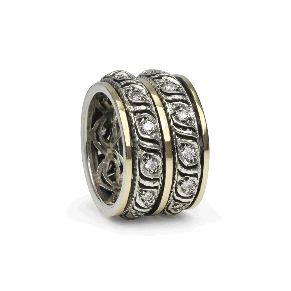 Promise Meditation Ring. Sterling Silver, 10KT Gold, and C.Z. Size 9.