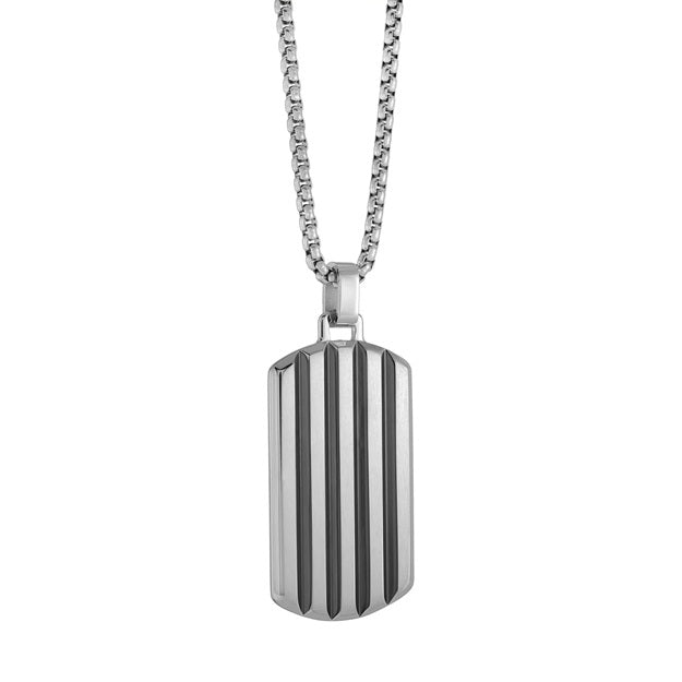 Italgem steel 22" Black Lines dog Tag Necklace.