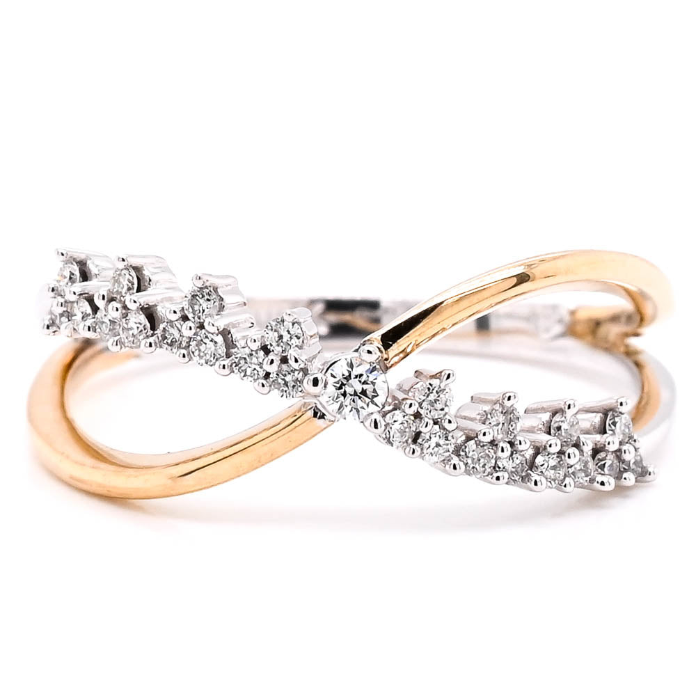 Fire & Ice 10KT Two-Tone Gold 0.28CTW Canadian Diamond Cross Over Ring.