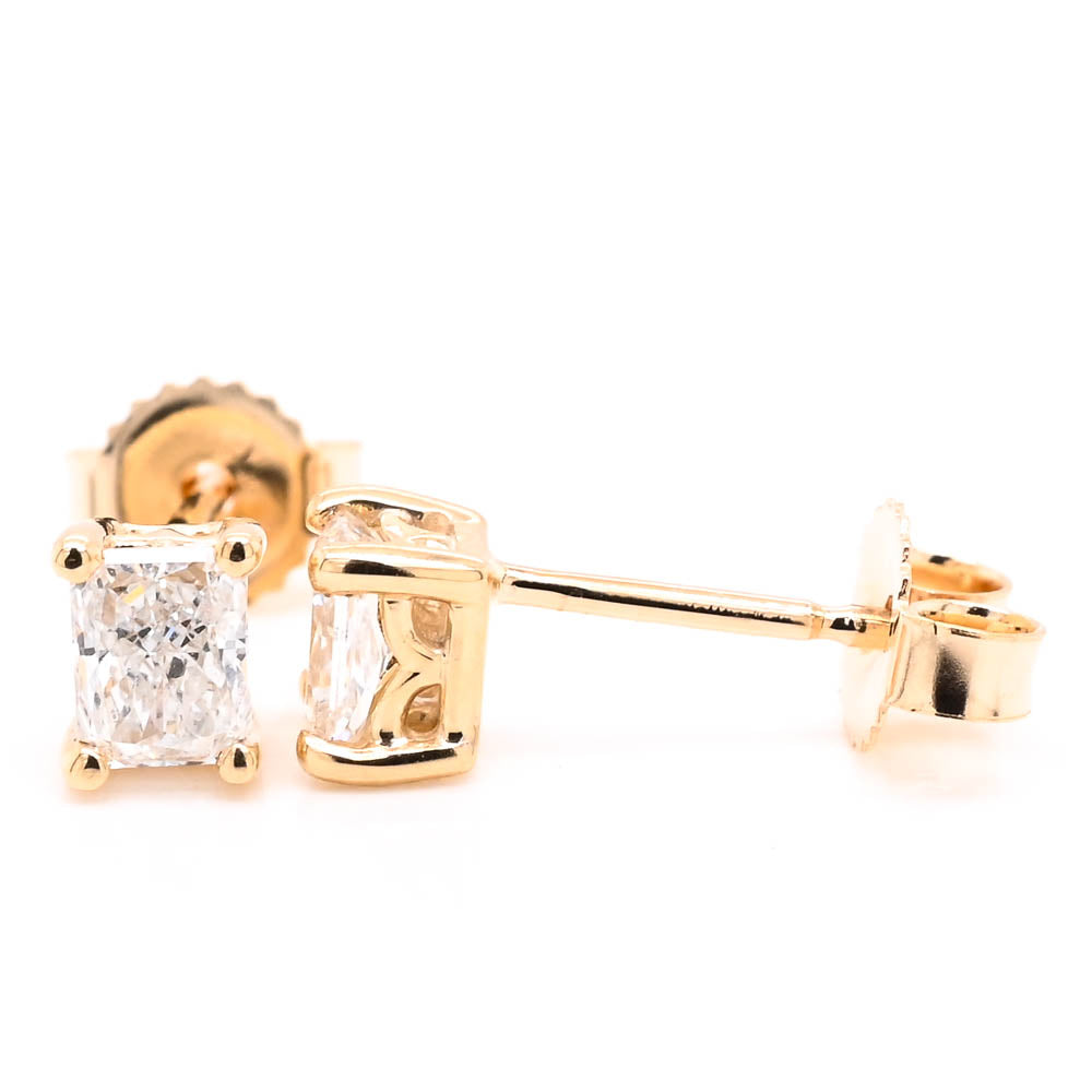 LUJO 10KT Yellow Gold 0.40CTW Radiant Cut LAB Created Diamond Stud Earrings.