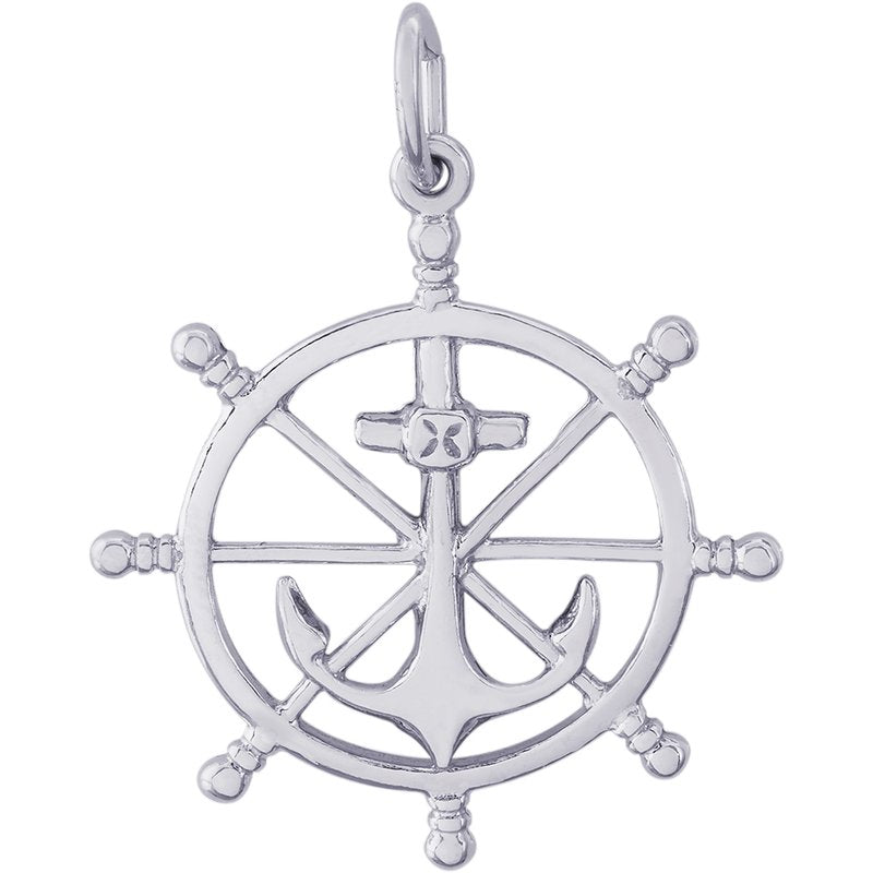 Rembrandt Sterling Silver Ship's Wheel with Anchor Charm.