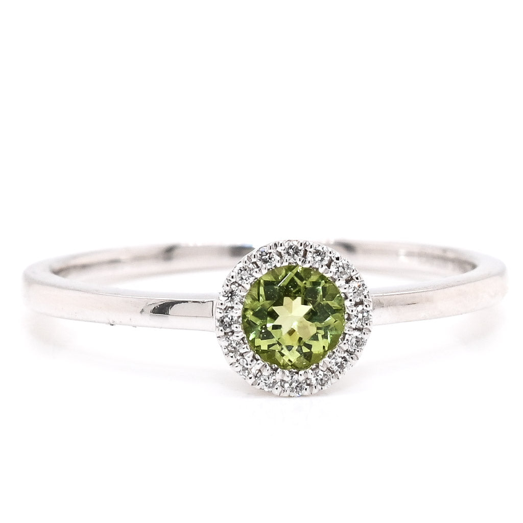 14KT White Gold Peridot and Diamond Ring.