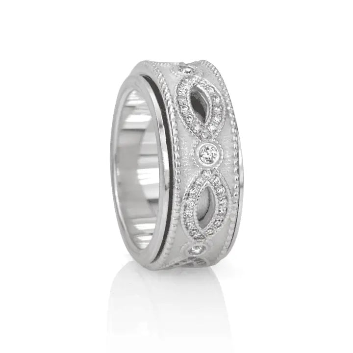 Embrace Meditation Ring. Sterling Silver and C.Z. Size 6.
