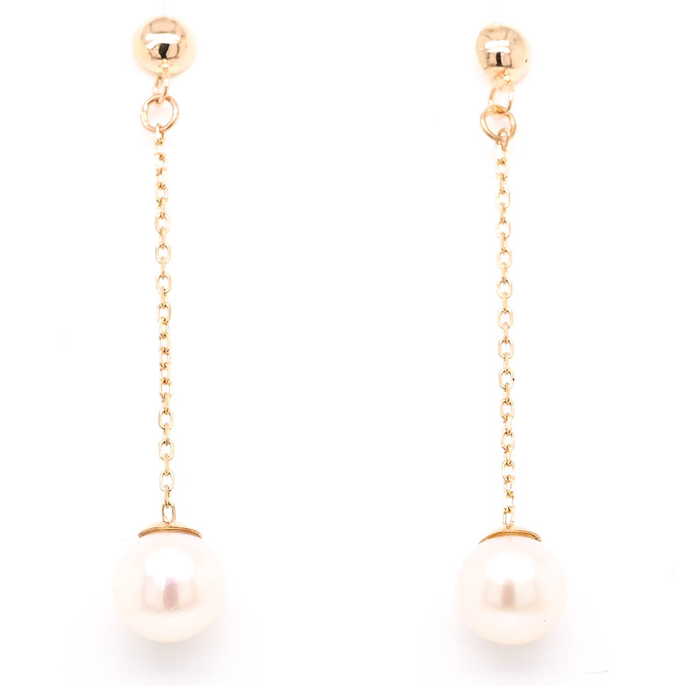 14KT Yellow Gold 6.5-7mm Pearl Dangle Earrings.