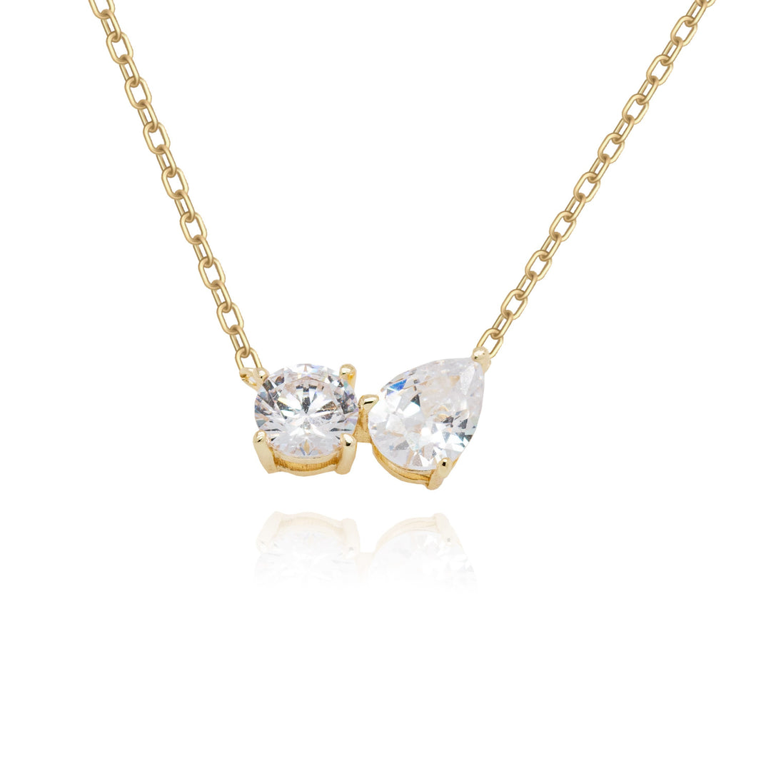 Sterling Silver 18" Toi Et Moi Round and Teardrop CZ Necklace.