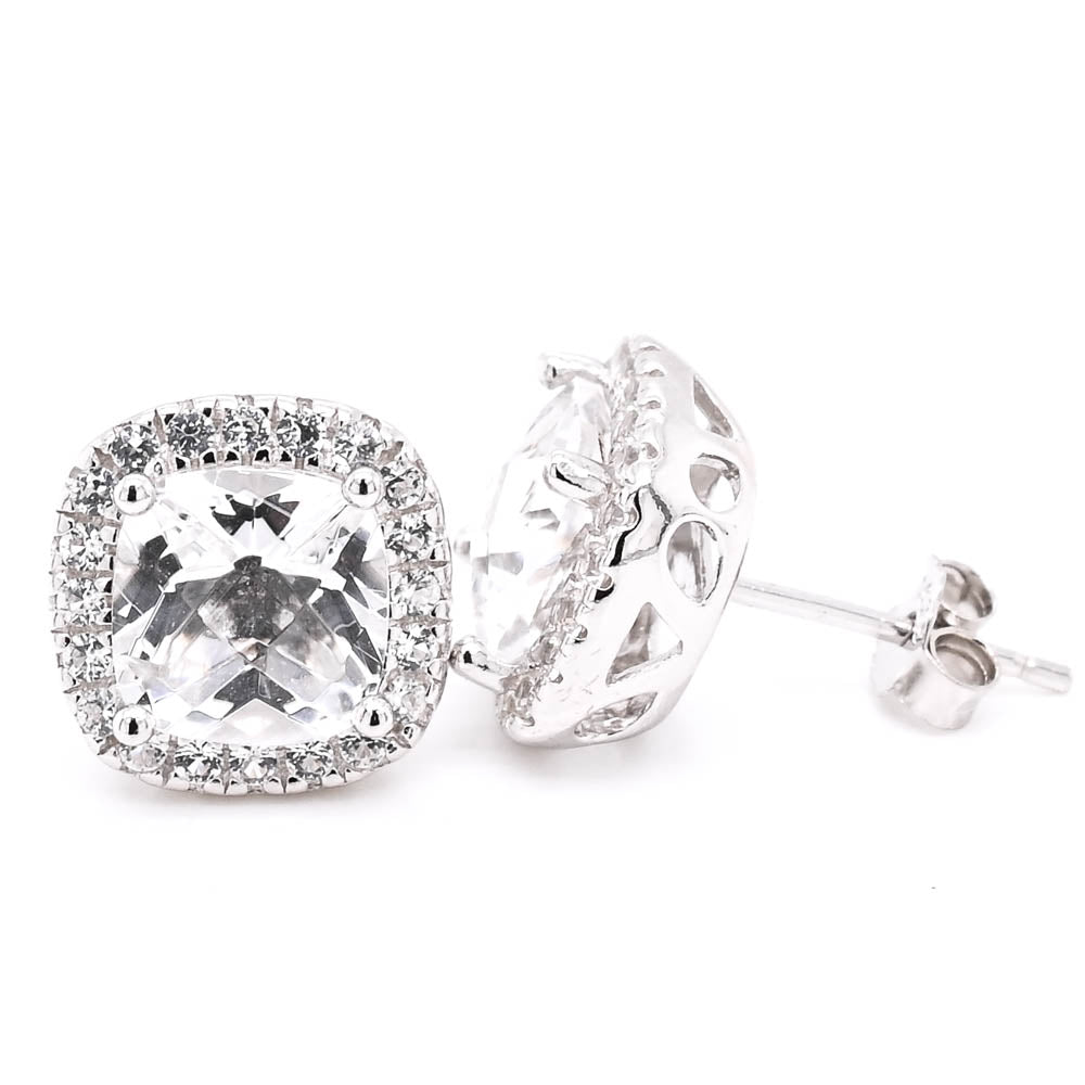 Sterling Silver C.Z Halo Set Earrings.