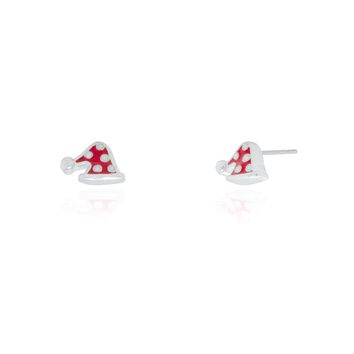 Sterling Silver Enamel Santa Hat Stud Earrings.