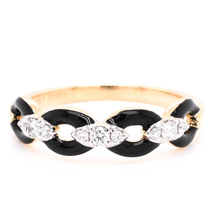14KT Yellow Gold 0.14CTW Diamond & Black Enamel Infinity Ring.