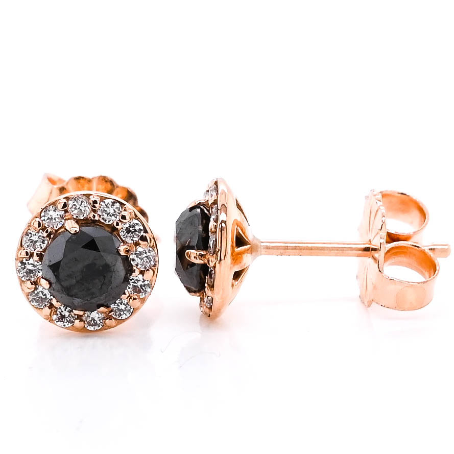 14KT Rose Gold 0.74CTW Stud Style Backing Diamond Earrings
