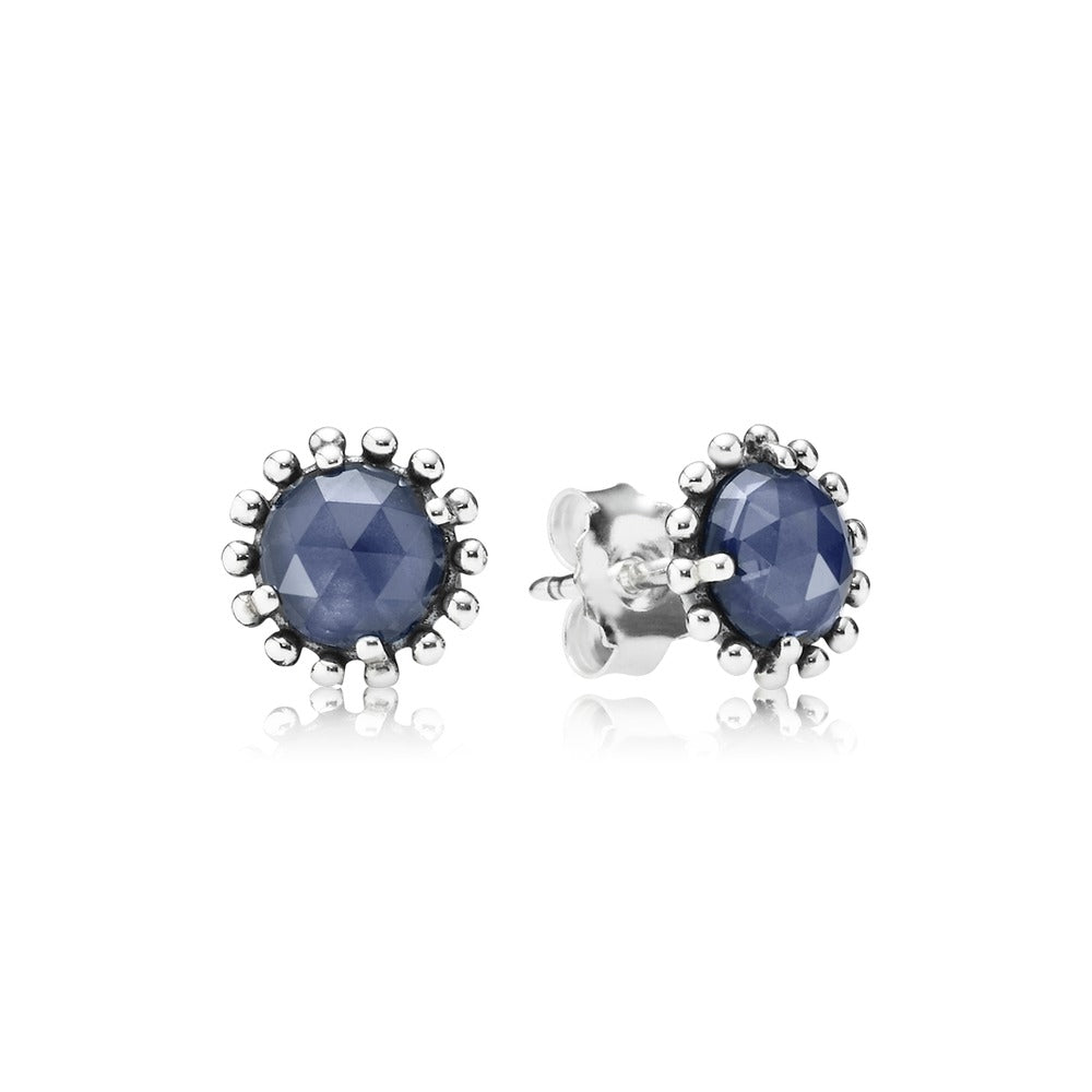 Silver stud earrings with midnight blue crystals