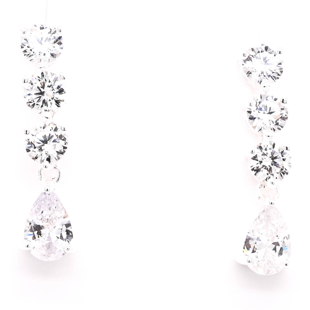 Sterling Silver C.Z Drop Earrings.