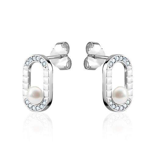 Larus Sterling Silver Freshwater Pearl & C.Z Stud Earrings.