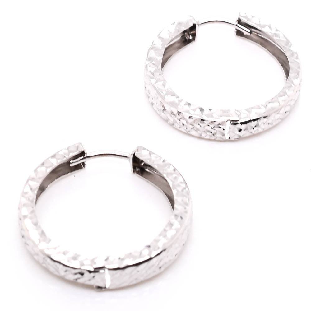 10KT White Gold Medium Hoop Earrings.