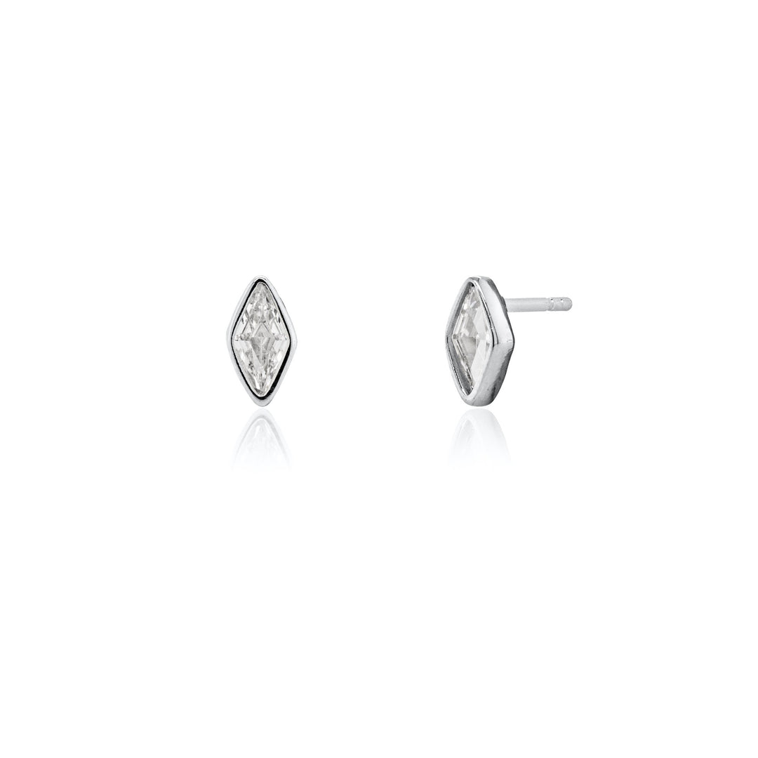 Sterling Siver Bevel Set CZ Marquise Stud Earrings.