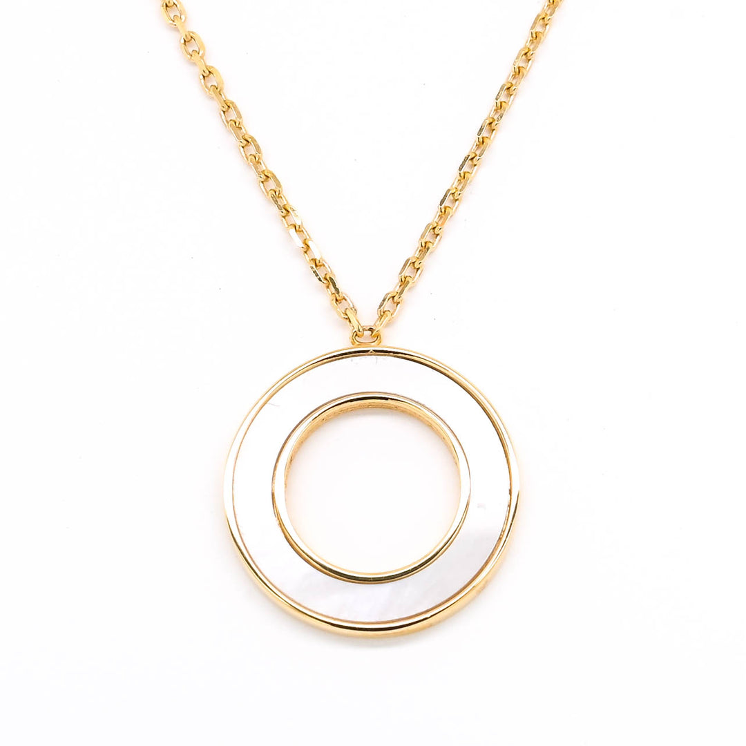 14KT Yellow Gold 17" Mother Of Pearl Circle Of Life Necklace.