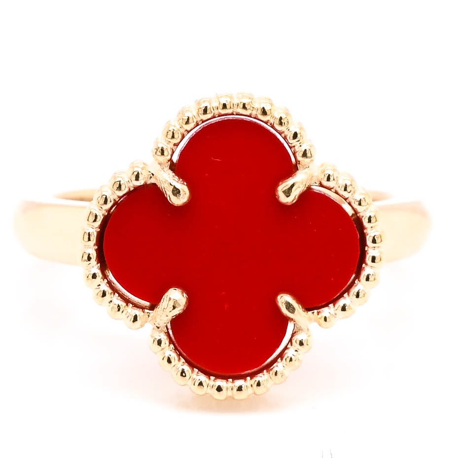 10KT Yellow Gold Red Agate Flower Ring.