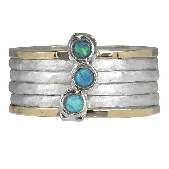 "Azure" Meditation Ring- Sterling Silver and 9KT Blue Opal Ring. Size 9.