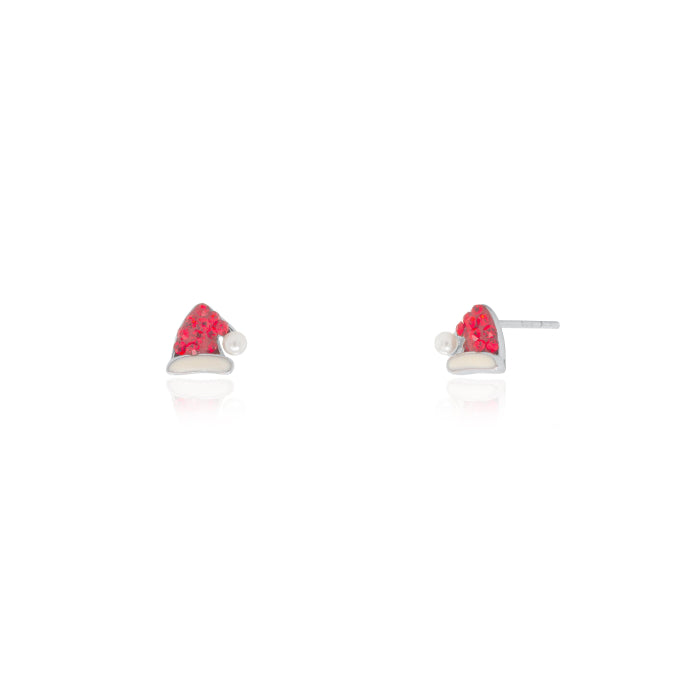 Sterling Silver Enamel & C.Z Santa Hat Stud Earrings