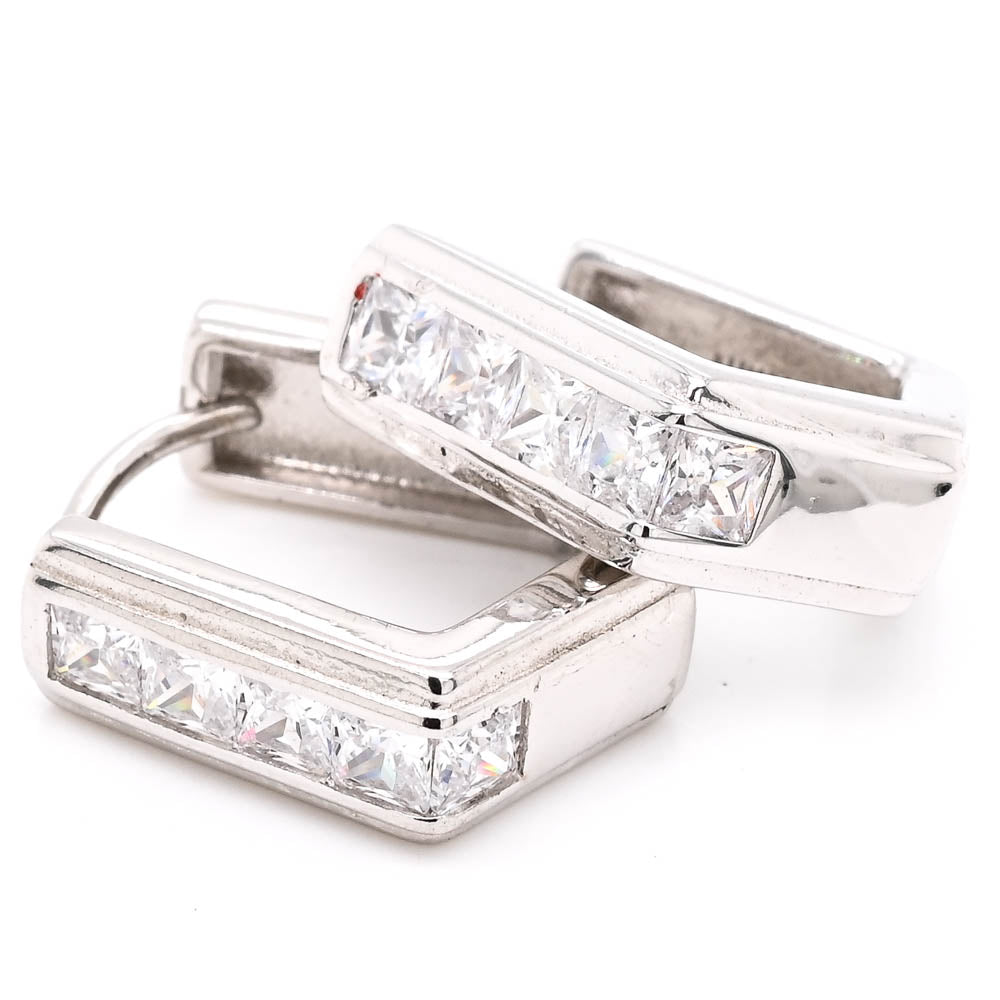 Sterling Silver 13x16mm Princess cut C.Z Huggie Earrings.