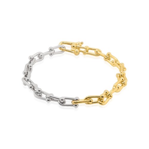 Sterling Silver Gold Vermeil Two Tone 8" Tiffany Inspired Hardware Bracelet.