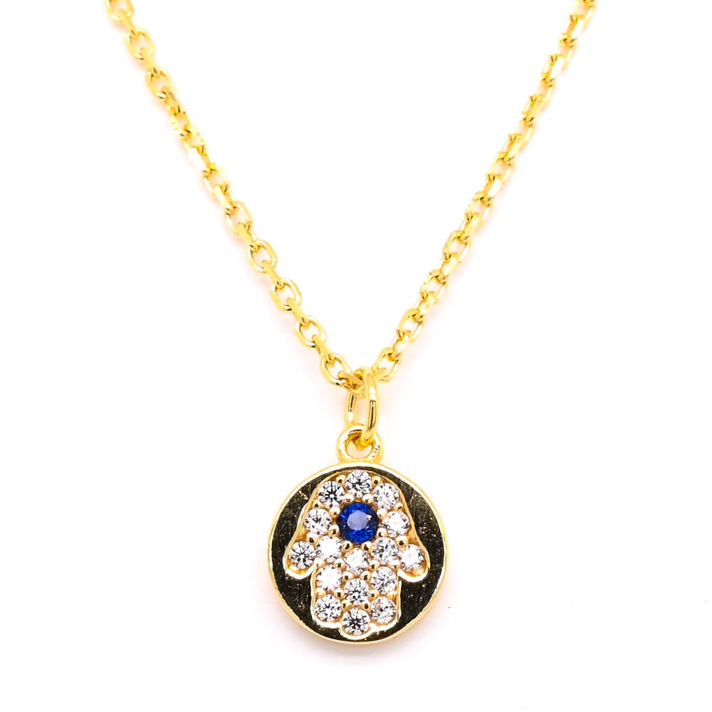 Sterling Silver 18" Hamsa C.Z Necklace.