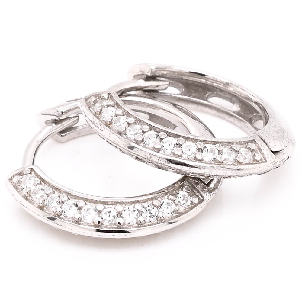 Sterling Silver 14mm C.Z Huggie Earrings.