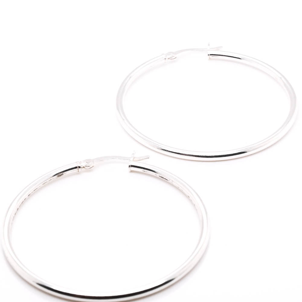 Sterling Silver 40mm Polished Hoop Earrings.