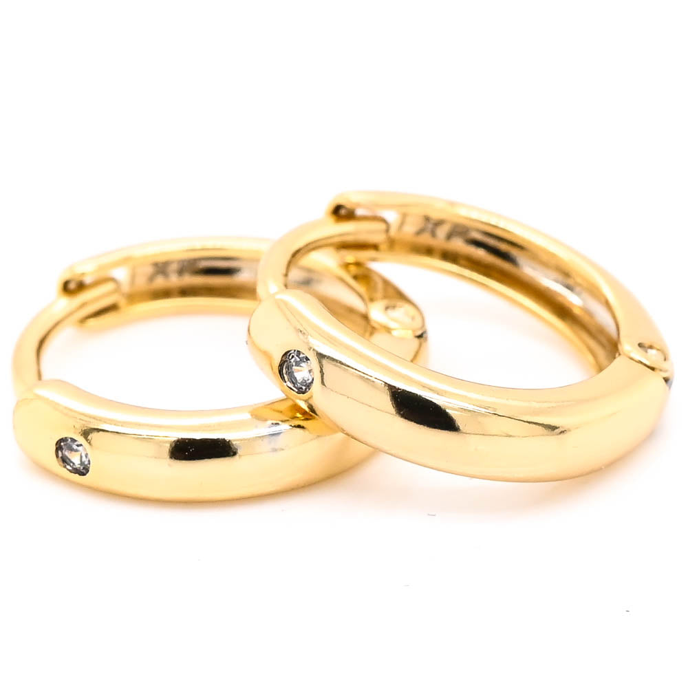Sterling Silver 14mm C.Z Huggies Earrings.
