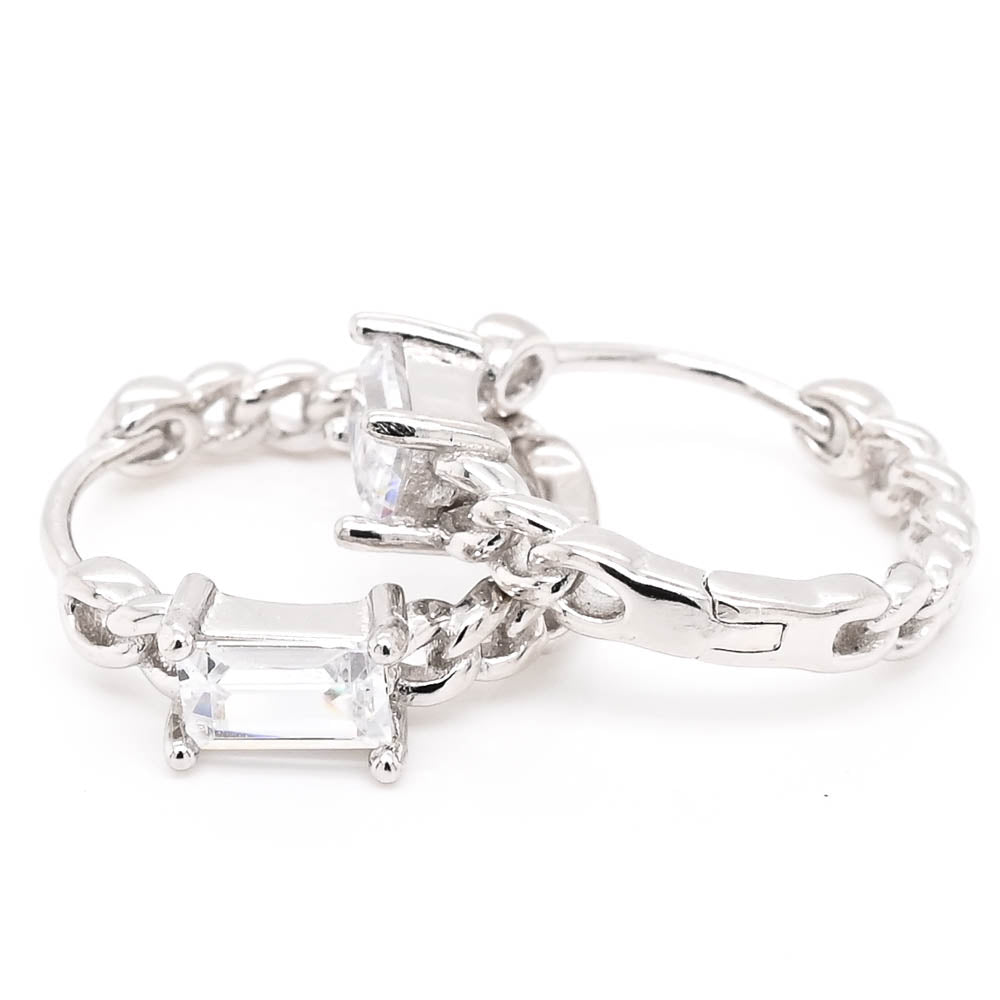 Sterling Silver 14.5mm C.Z Huggie Earrings.