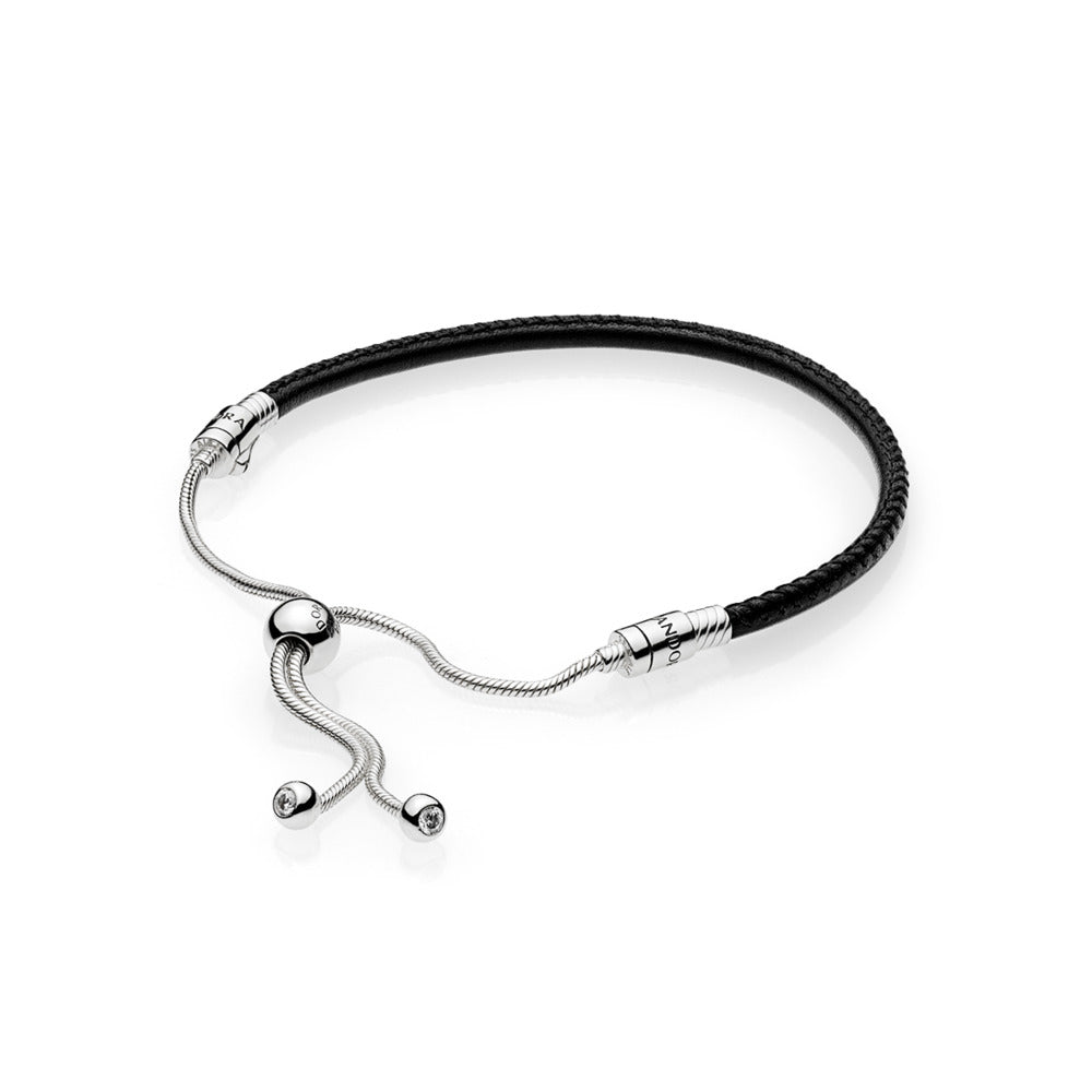 Pandora Moments Black Leather Slider Bracelet