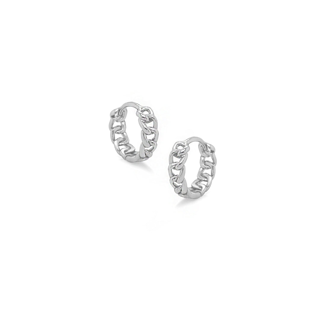 Sterling Silver 12.6mm Plain Curb Chain Huggies