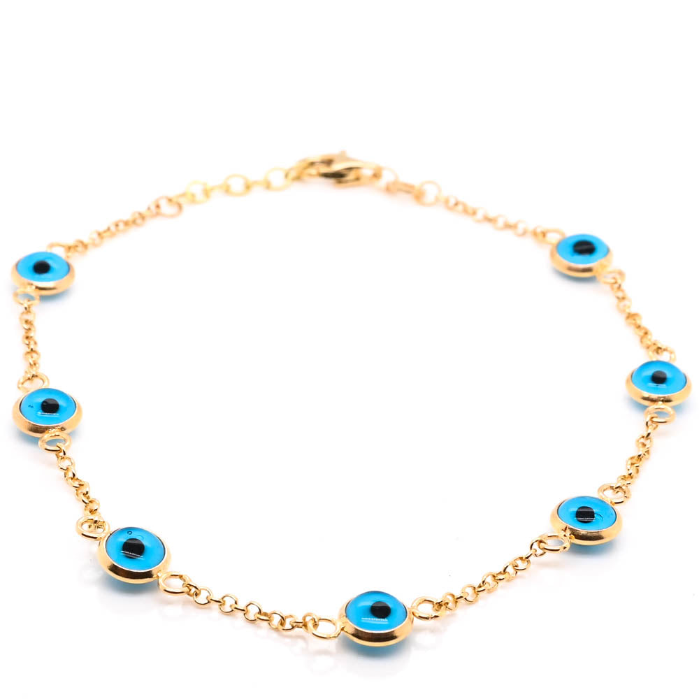 10KT Yellow Gold 7.5" Evil Eye Bracelet.
