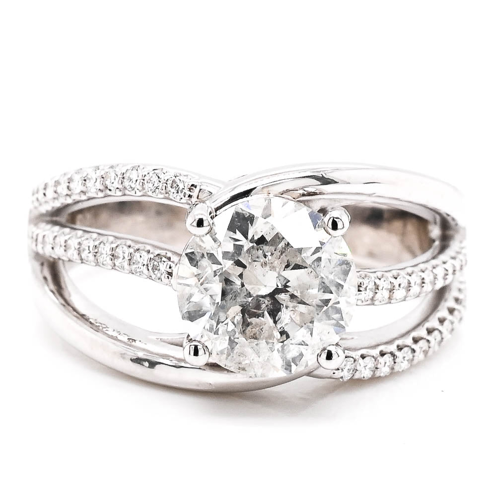 14KT White Gold 2.25CTW Round Brilliant Diamond Accented Engagement Ring.