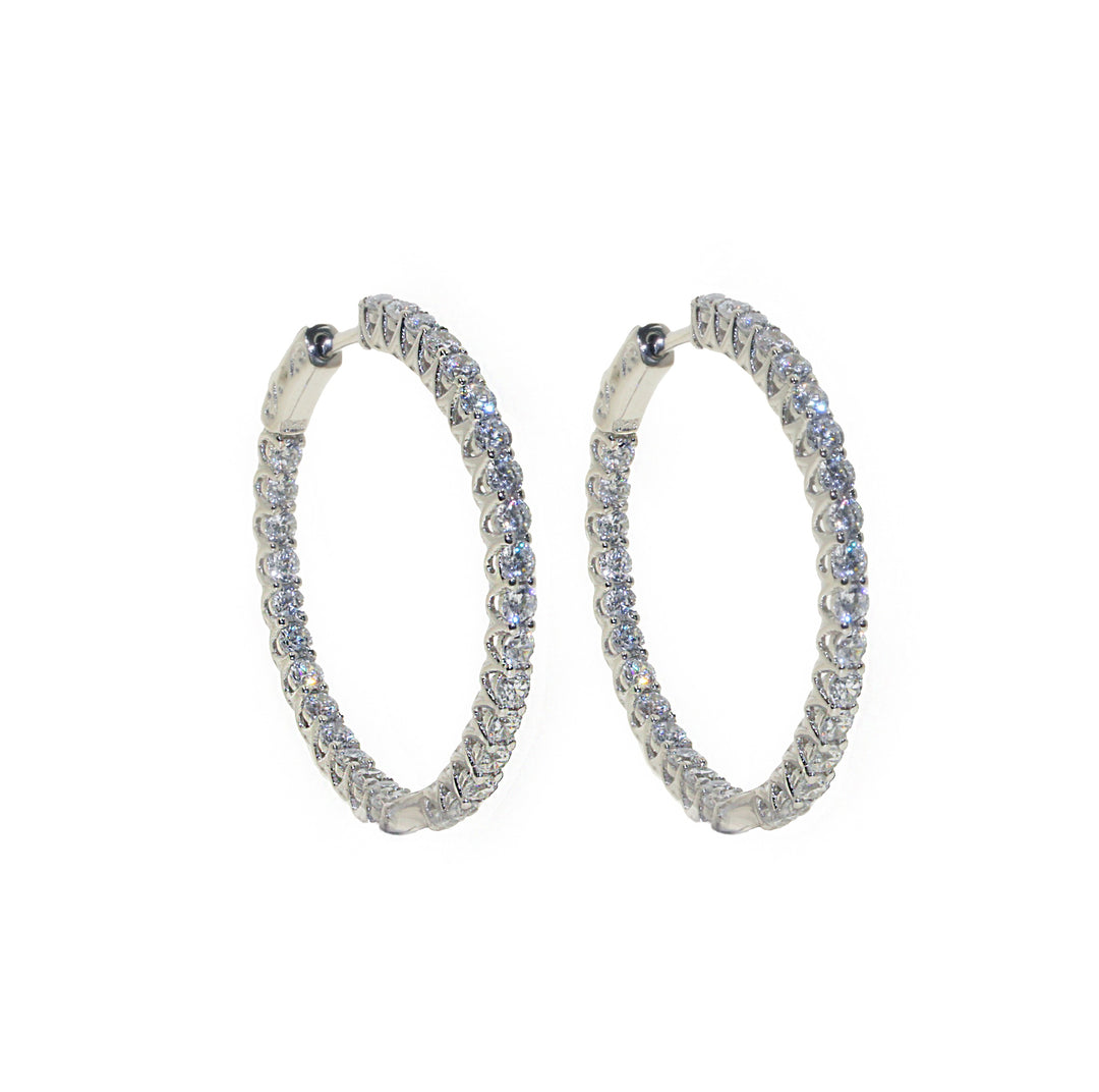 Sterling Siver Round Sectioned CZ Hoops Earrings.