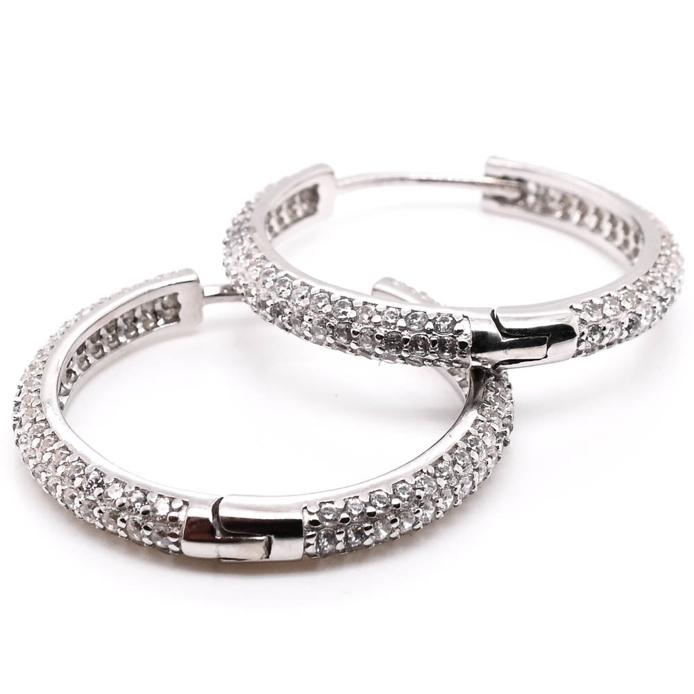 Sterling Silver 22mm C.Z Huggie Earrings.