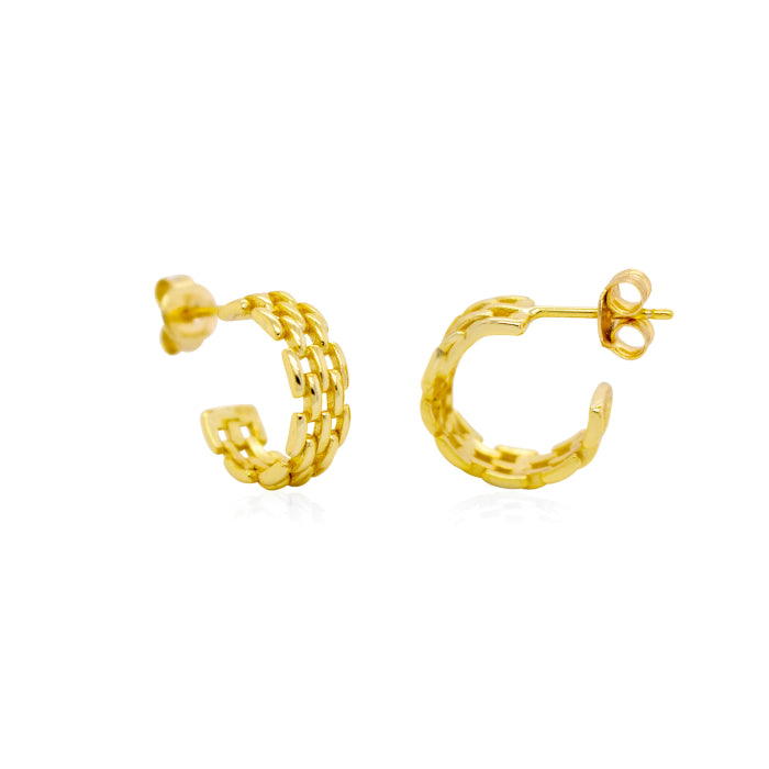Sterling Silver 13.9mm Designer Inspired Gold Vermeil Chunky Panther Link Hoops