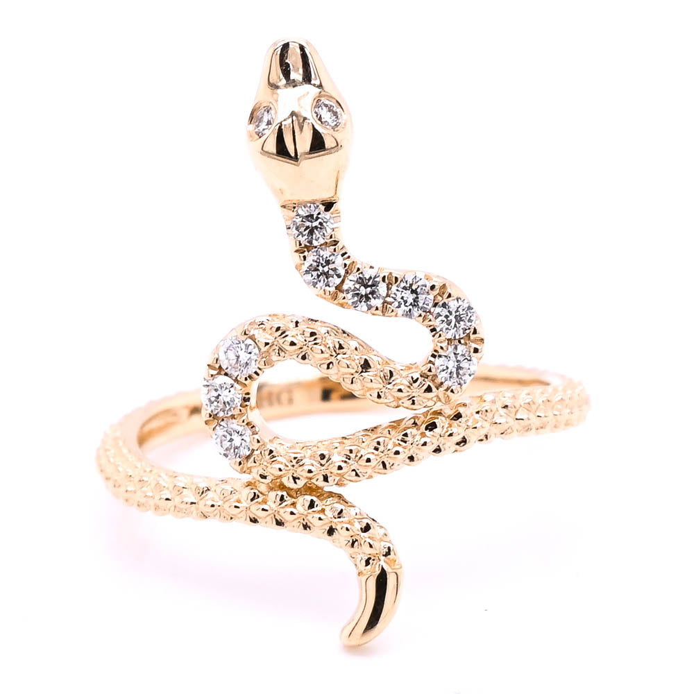 14KT Yellow Gold 0.19CTW Diamond Snake Ring.