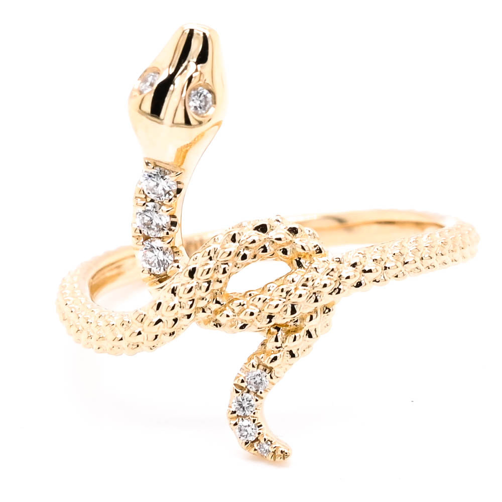 14KT Yellow Gold 0.12CTW Diamond Snake Ring.