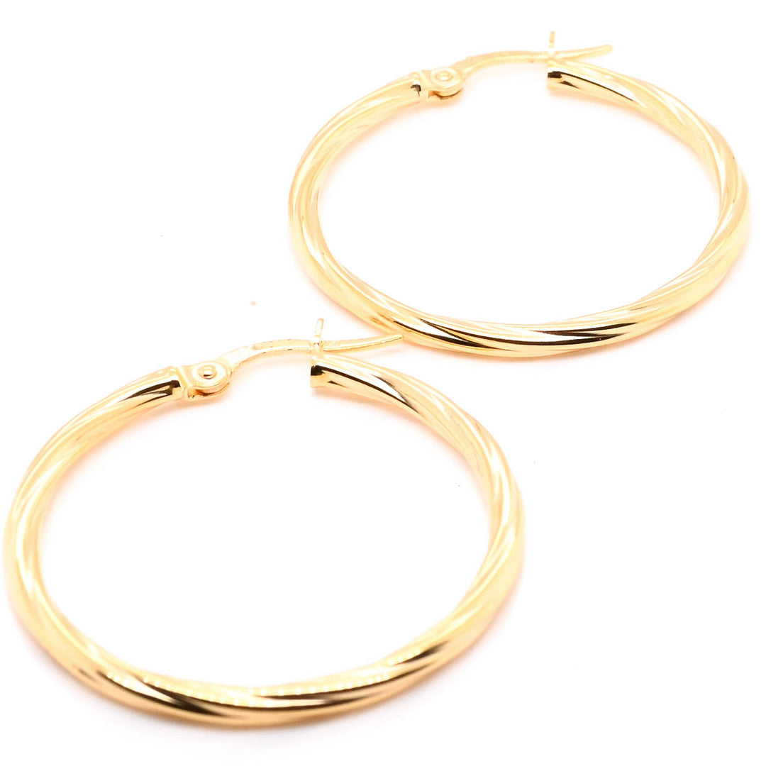 10KT Yellow Gold Twisted Hoop Earrings.