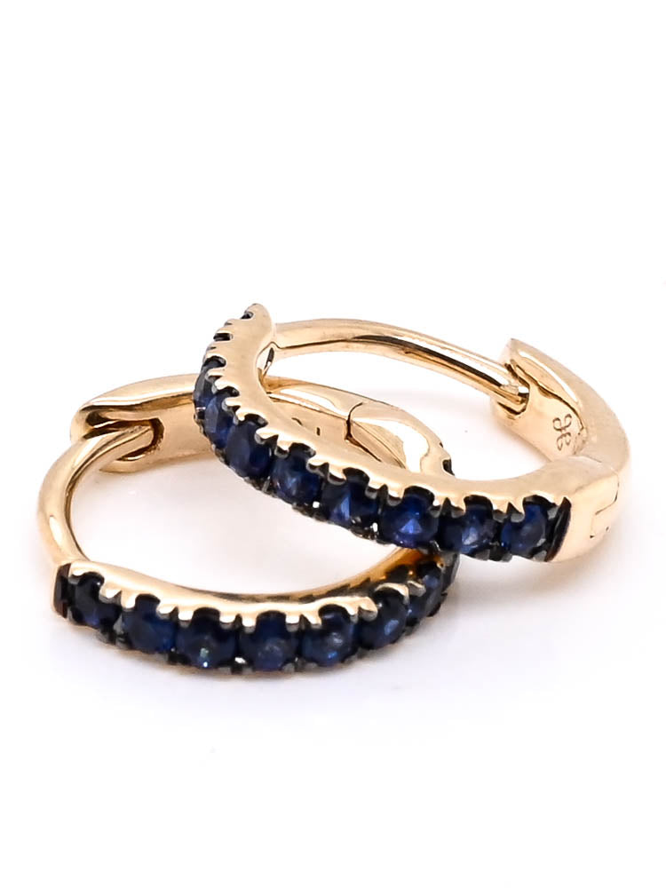 10KT Yellow Gold 10mm 0.25CT Blue Sapphire Huggie Earrings.