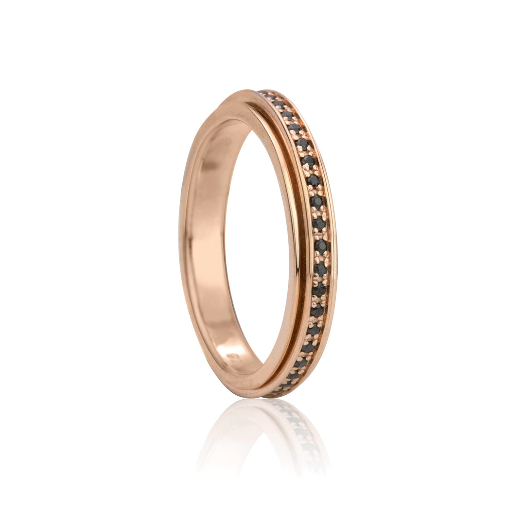 Eclipse Meditation Ring Sterling Silver 14KT Rose Gold Vermeil Black C.Z. Size: 8.